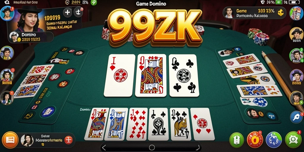 Tampilan antarmuka game Domino 999ZK yang menarik dan intuitif.