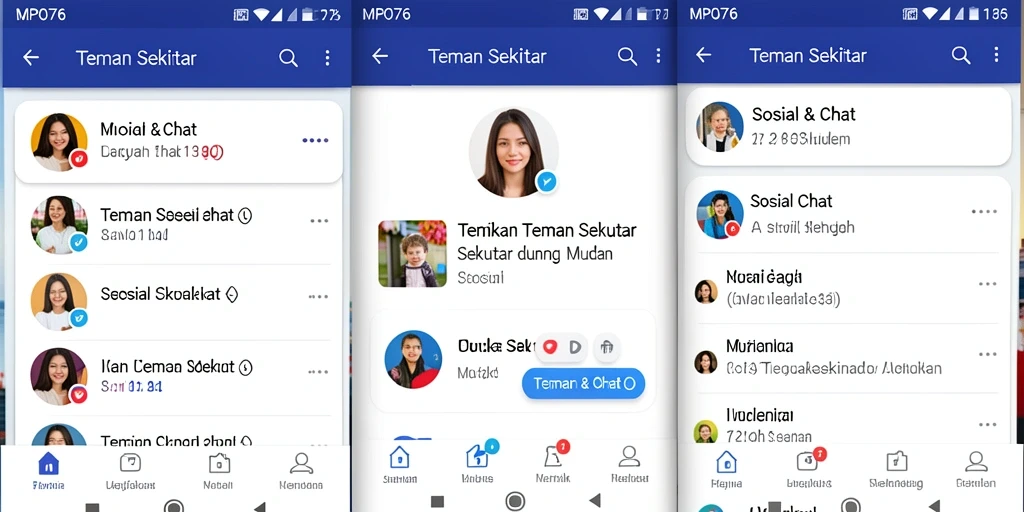 Antarmuka MPO76 dengan fitur Teman Sekitar yang menarik.