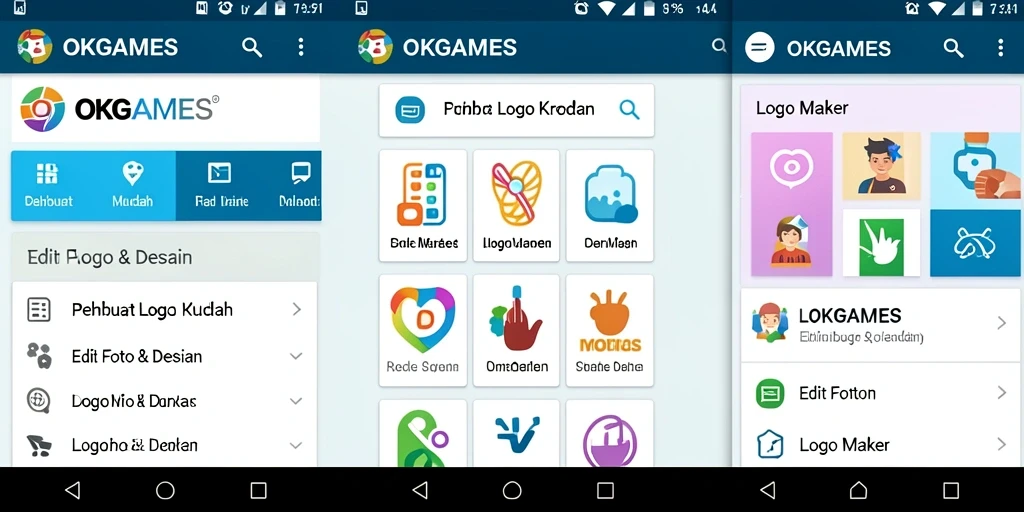 Antarmuka OKGAMES yang efisien untuk membuat logo.